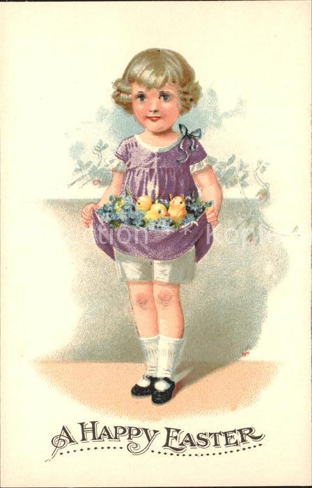 Ostern Easter Paques Küken Kind Vergissmeinnicht Litho