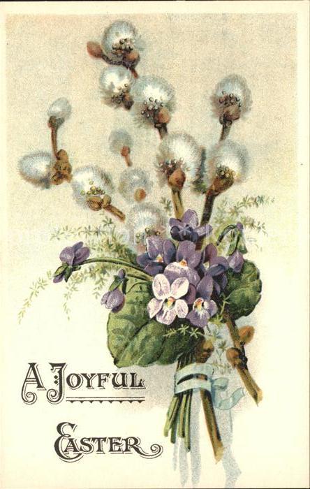 Ostern Easter Paques Veilchen Weidenkätzchen Litho
