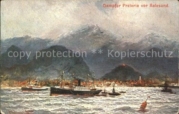 Dampfer Oceanliner Pretoria Aalesund Künstlerkarte