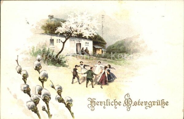 Tanz Taenzer Ostern Weidenkätzchen Litho