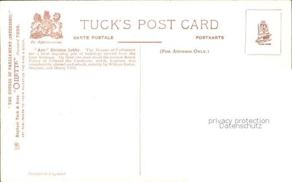 Verlag Tucks Oilette Nr. 7906 The Aye Division Lobby House of Co – Bild 2