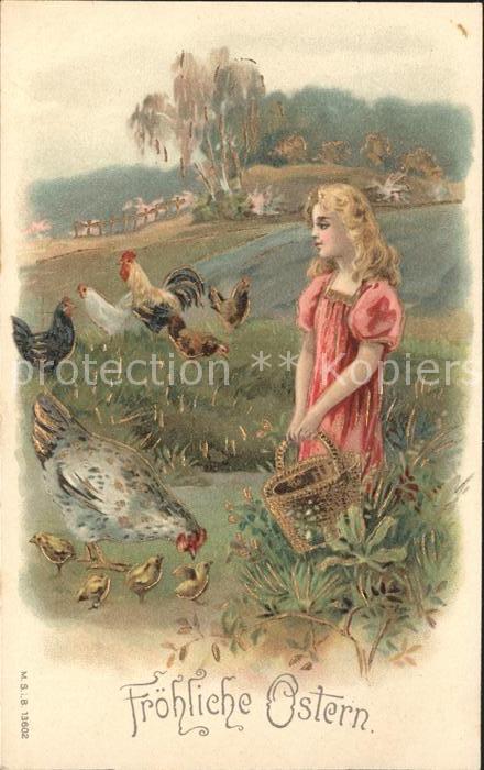 Ostern Easter Paques Kind Hahn Hühner Küken Litho