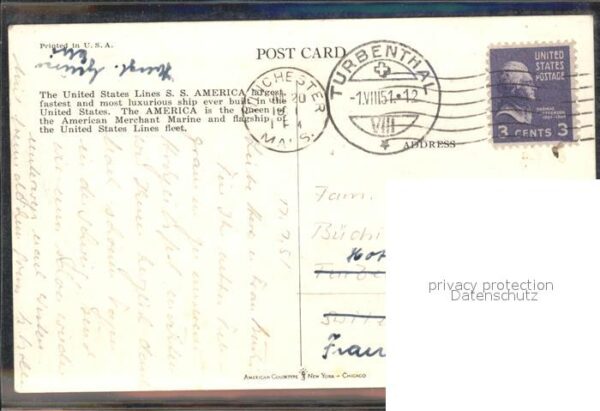 Dampfer Oceanliner S.S. America Künstlerkarte – Bild 2