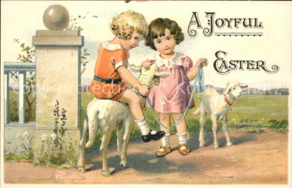 Kinder Child Enfants Lämmer Ostern Litho