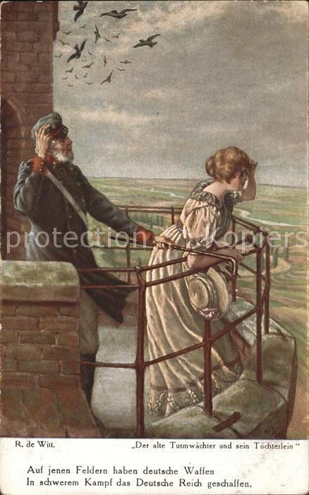 Kuenstlerkarte R. de Witt Der alte Turmwächter und sei