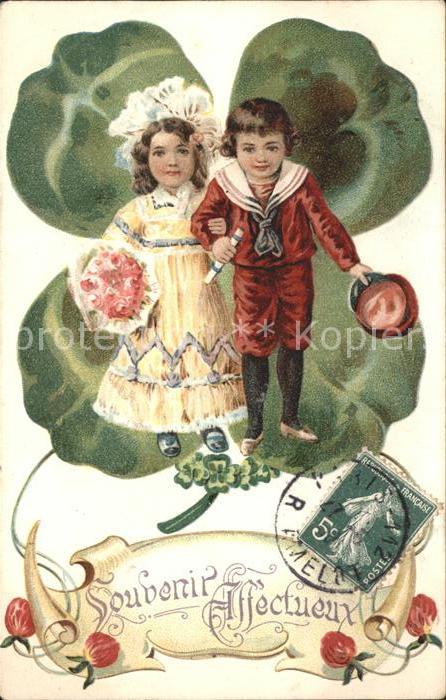 Kleeblatt Cloverleaf Trebol Trefle Kinder Blumen Litho