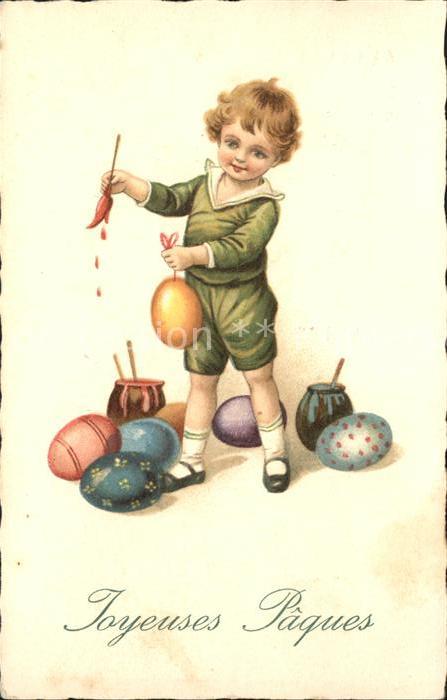 Ostern Easter Paques Kind Ostereier Pinsel Malerei Litho
