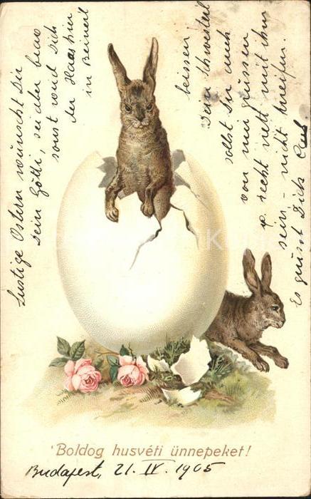 Hasen Ei Rosen Ostern Litho