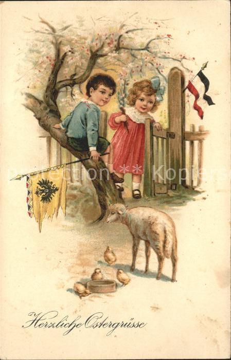 Ostern Easter Paques Kinder Lamm Küken Fahne Schwarz-Weiss-R