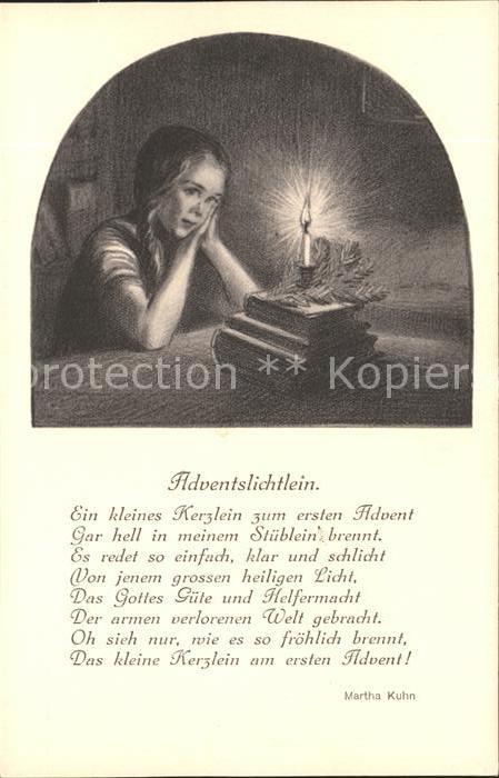 Kuenstlerkarte Martha Kuhn Adventslichtlein Gedicht Ki