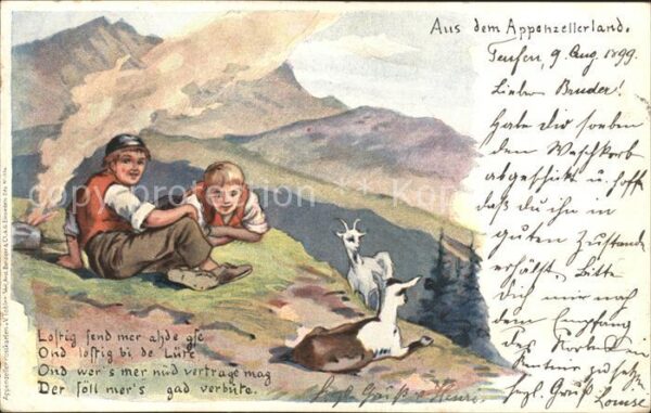 Tobler Viktor V.T. Appenzellerland Kinder Berge Ziegen Ged