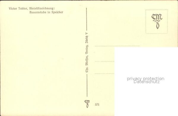 Tobler Viktor V.T. Bleistiftzeichnung Bauernstube in Speic – Bild 2
