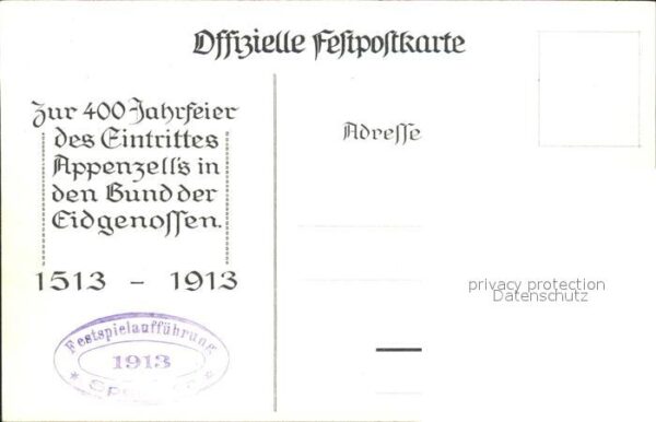Tobler Viktor V.T. Festpostkarte 400. Jahrfeier Eintritt A – Bild 2