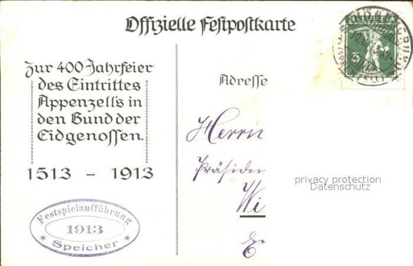 Tobler Viktor V.T. Festpostkarte 400. Jahrfeier Eintritt A – Bild 2