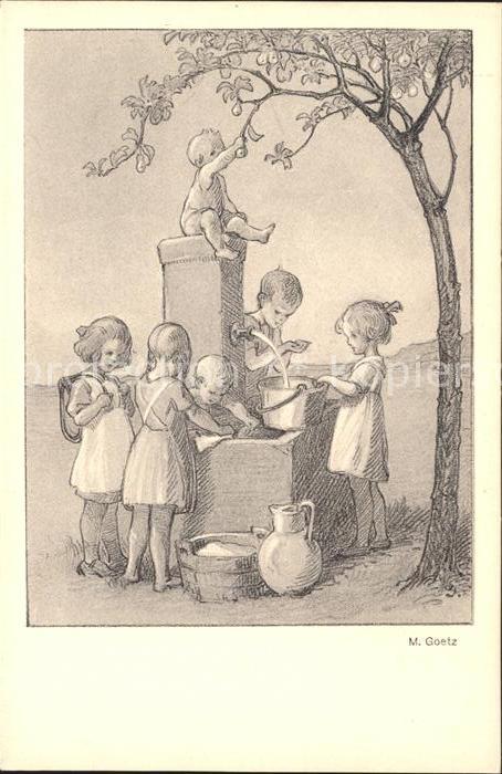 Goetz M. Nr. 158 Kinder Brunnen Krug Eimer Baum