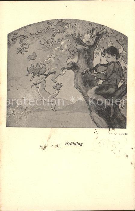Goetz M. Frühling Nr. 255 Kind Geige Vögel Baum