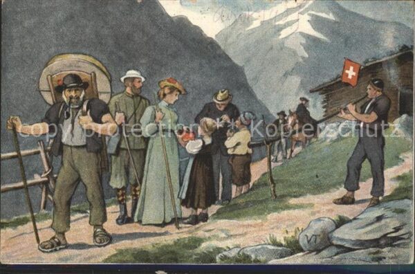 Tobler Viktor V.T. Alphornbläser Senn Kinder Berge Wanderu