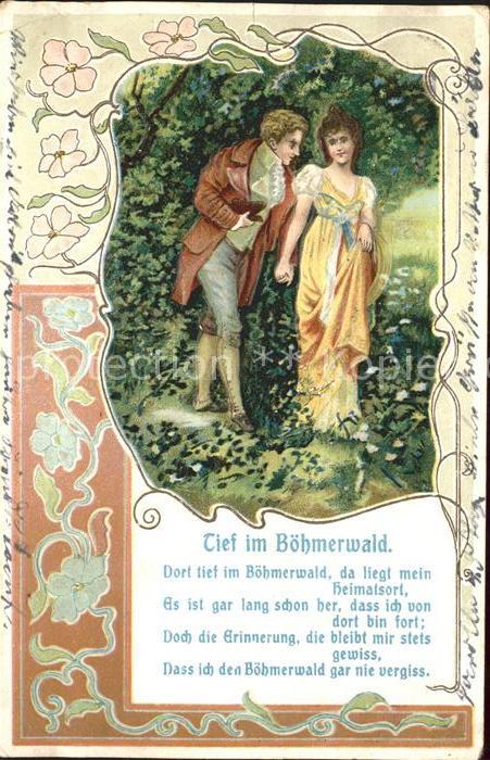 Liederkarte Tief im Böhmerwald Paar Litho