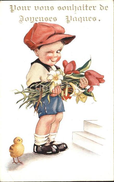 Ostern Easter Paques Kind Küken Tulpen Narzissen