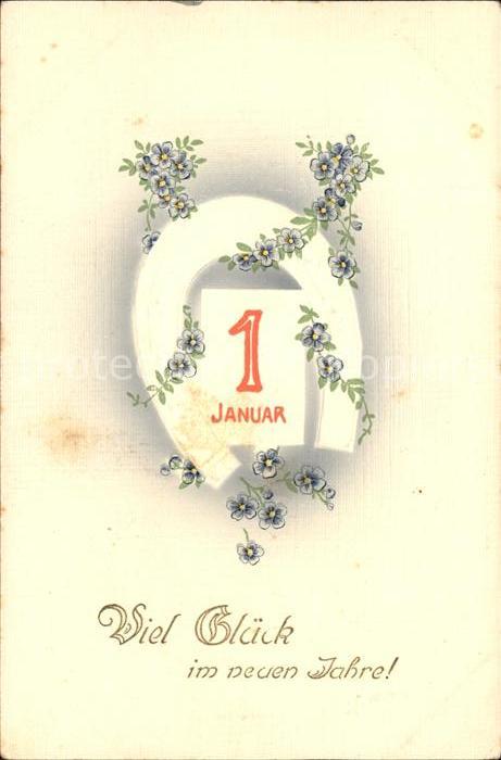 Neujahr 1. Januar Gkück Hufeisen Blumen