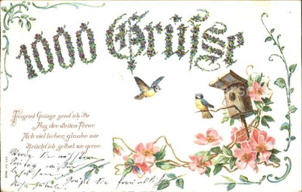 Voegel Blaumeisen Vogelhäuschen Rosen Gedicht