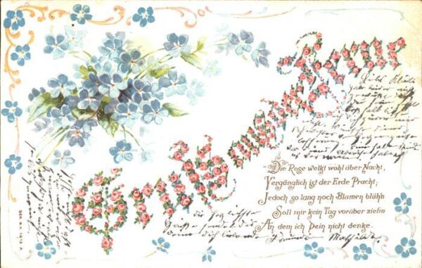 Blumen Vergissmeinnicht Rosen Gedicht Litho