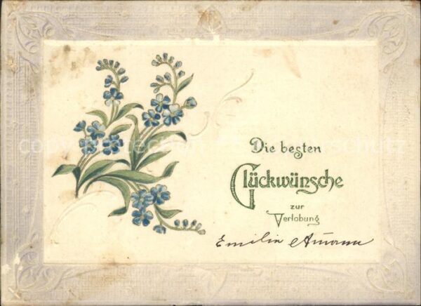 Glueckwunsch Verlobung Blumen Litho