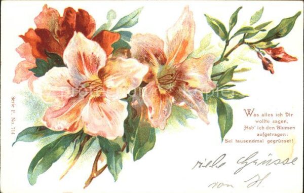 Blumengruesse Lilien Gedicht Litho