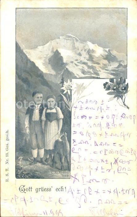 Kinder Child Enfants Alm Gemse Berge Edelweiss Enzian Künstl