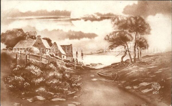 Verlag MC Paris Nr. 201 Landschaft Häuser Bäume See Segelbo