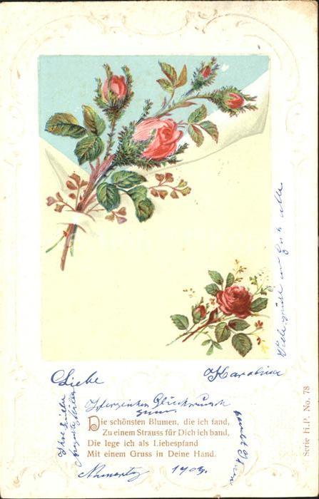 Rosen Gedicht Blumengrüsse Litho