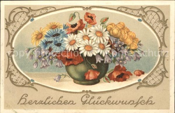 Glueckwunsch Kornblumen Mohnblumen Margeriten Trollb