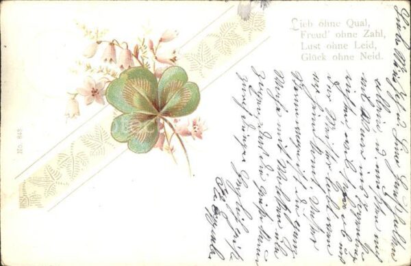 Kleeblatt Cloverleaf Trebol Trefle Glockenblumen Gedicht Litho