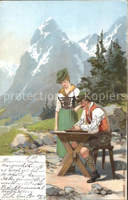 Zither Hackbrett Alm Trachten Berge Natur Litho
