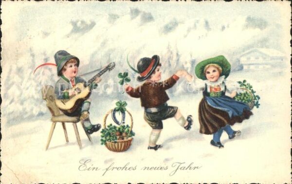 Gitarre Kinder Tanz Trachten Kleeblätter Hufeis