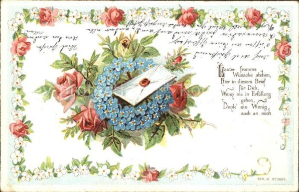 Rosen Vergissmeinnicht Brief Gedicht Litho Ba