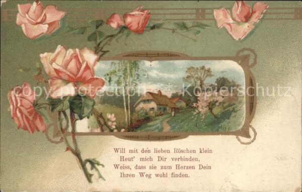 Rosen Haus Natur Gedicht Litho
