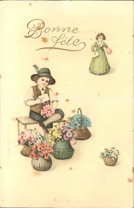 Glueckwunsch Kinder Blumen Brief Litho