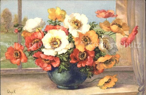Blumen Anemonen Vase Künstlerkarte Oyel Nr. 25