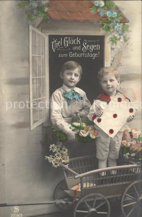 Geburtstag Kinder Blumen Brief Holzwagen