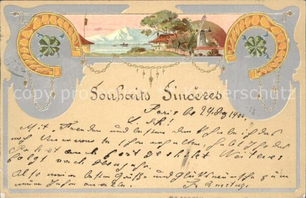 Hufeisen Kleeblätter Windmühle Litho
