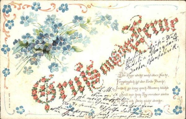 Blumengruesse Vergissmeinnicht Rosen Gedicht Litho