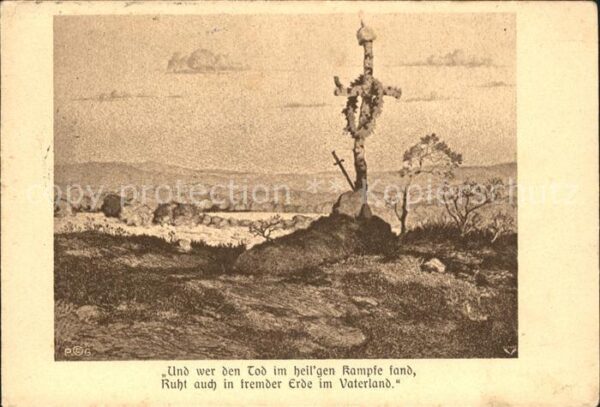 Tod Heldengrab Litho Berthold Clauss Stempe