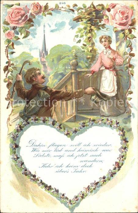 Rosen Paar Wiedersehen Gedicht Herz Litho