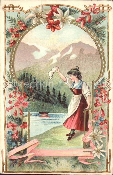 Edelweiss Alpenrosen Berge Frau Tracht Abschied L