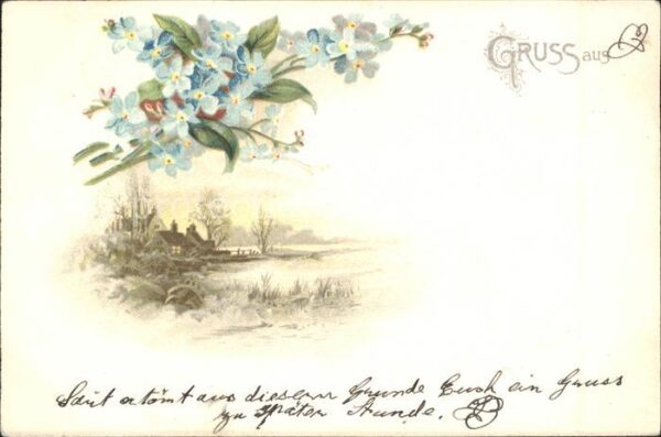 Blumengruesse Vergissmeinnicht Litho