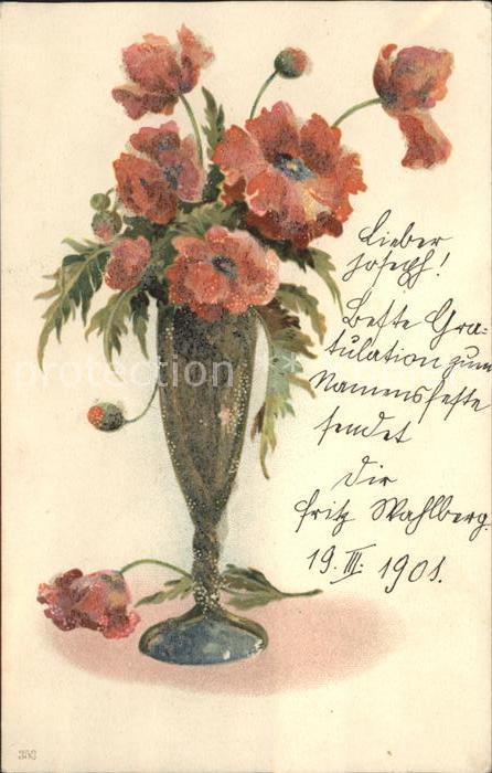 Blumen Mohnblumen Vase Litho
