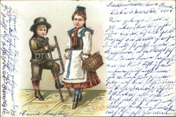 Schornsteinfeger Kinder Trachten Schweiz Litho