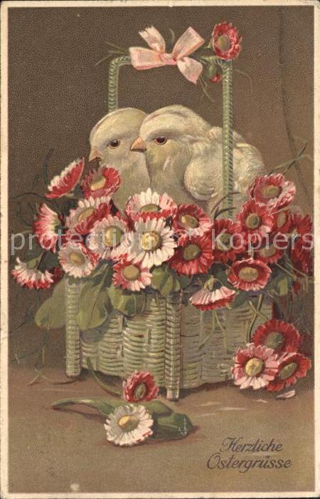 Ostern Easter Paques Küken Korb Gänseblümchen Litho