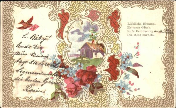Rosen Vogel Brief Gedicht Spruch Litho Jugend